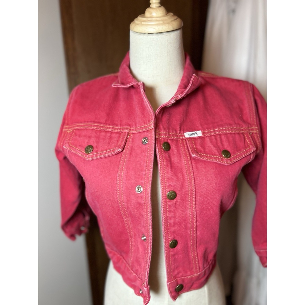 Vintage Guess Leather Patch Red Jean Jacket Kids Large